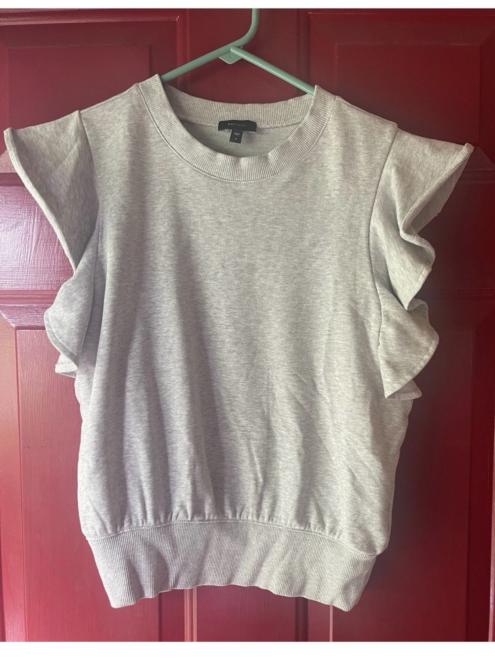 Express Light Gray Ruffle Sleeve Sweatshirt